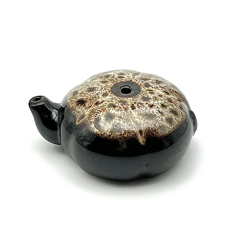 大玄堂 書道 水差し 水滴 陶器 丸 箱付き 書道用品 (茶×黒)