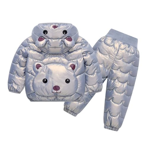 2 Piece Snowsuit Kids Boy Girl Winter Puffer Pants and Puffer Jackets Set Lightweight Cute Bears Down Coat Ski Suit4
