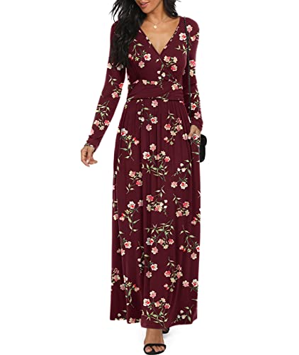 Image of LILBETTER Women Long Sleeve Deep V Neck Loose Plain Long Maxi Casual Dress