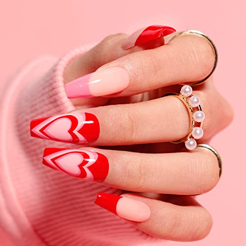 Pink Press On Nails, Bettycora Coffin Press On Nails Medium Long Stick On Nails 24 Fake Nails With Nail Glue Adhesive Tabs Acrylic False Press On Nail Kit #TOP4