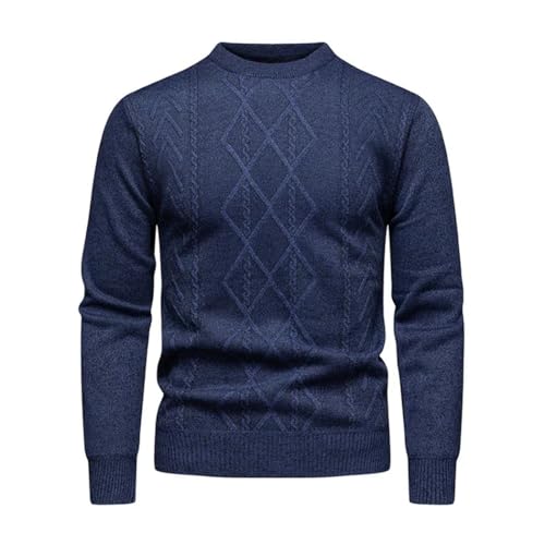 Men Round Neck Knitted Pullover Sweater Diamond Pattern Casual Versatile Fall Outfit4