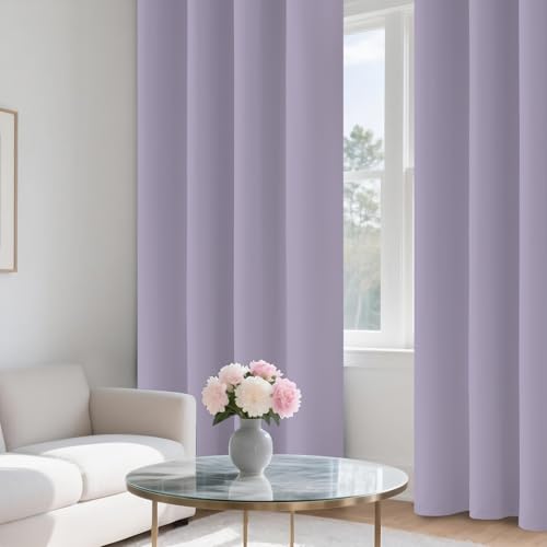 Image of COSVIYA 100% Lilac Blackout Curtains for Living Room 96 Inches Length | Room Darkening Light Blocking Drapes for Bedroom, Grommet Thermal Insulated Window Panels with Black Liner, W52xL96,2 Panels