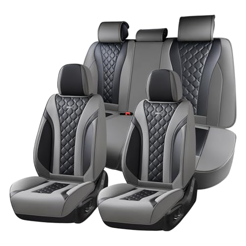 Image of Coverado Car Seat Covers, Seat Covers Full Set, Gray and Black Car Seat Cover, Perforated Diamond Leather Seat Covers for Cars, Luxury Car Seat Cushion, Auto Seat Covers Universal Fit Most Cars