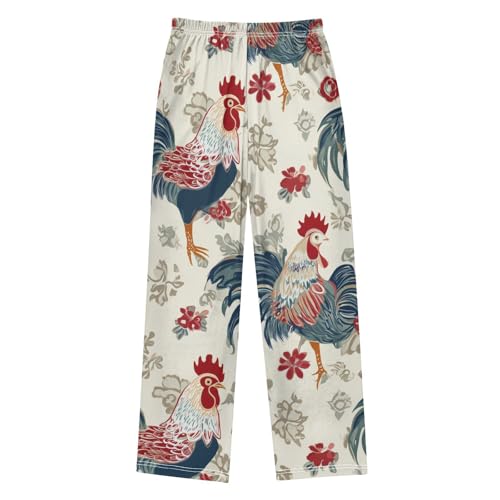 ZZXXB Chinese Rooster Flower Boys Long Pants Soft Trousers Elastic Waist Kids Lounge Bottoms with Pockets S-XL2