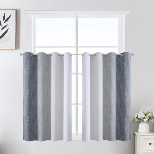 Image of Estelar Textiler Grey and Greyish White Ombre Short Blackout Curtains 36 Inch Long, Thermal Insulated Grommet Small Half Window Drapes for Cafe /Basement /RV Camper /Kitchen, 52Wx36L, 2 Panels, Gray