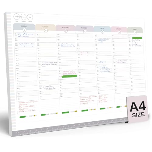 String & Space A4 Weekly Planner Pad 7am to 8pm Timeslots Undated Week to View Desk Planner To Do List Notepad Organiser for Work Uni & Home 40 Thick Tear-Off Sheets (A4)