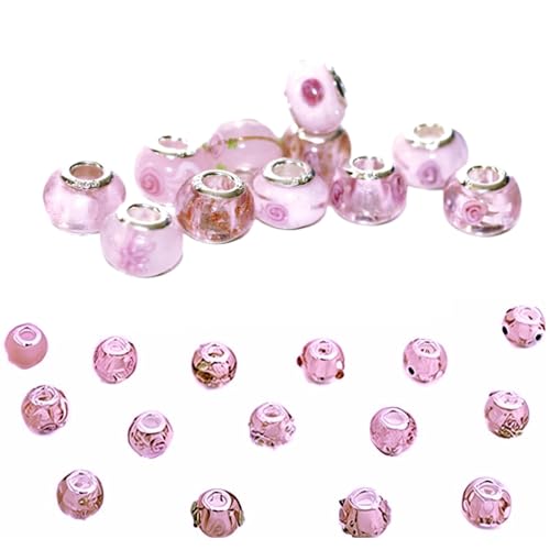 30Pc Pandora Compatible Pink Murano Glass Charms - Rose Blossom Baby Pink Lampwork Beads with Silver Cores - Christmas Birthday Jewellery Gifts for Women Girls Mum Sister