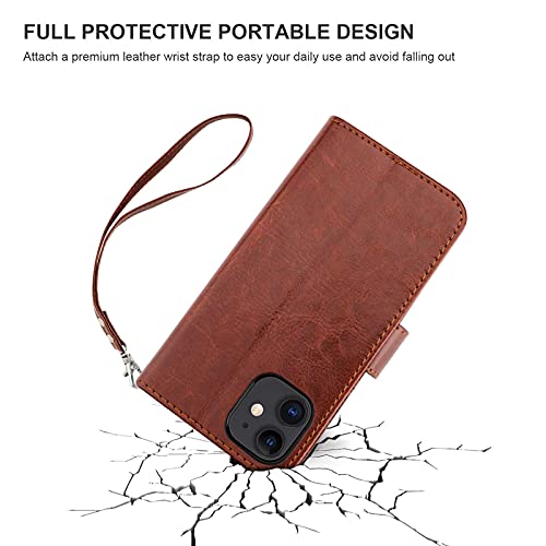 Bocasal Compatible With Iphone 12 Mini Wallet Case With Card Holder Pu Leather Magnetic Detachable Kickstand Shockproof Wrist Strap Removable Flip Cover (Brown) #TOP5
