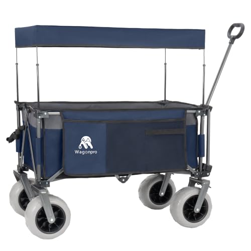 Carretilla plegable multiusos con mango flexible y toldo, cart utility de alta capacidad con ruedas de 9"x4" para camping y playa, transporte, compras y deportes, capacidad 480 lbs y 120 L, color azul miniatura 2