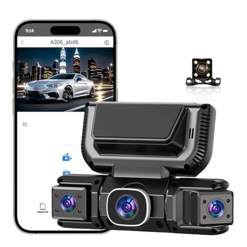 Dog Dash Cameras 3-Channel Dash Cam Front Rear and Inside, 4-in-1 Car Camera with Built-in WiFi, G WDR Loop Vision, FHD, Night 1080P