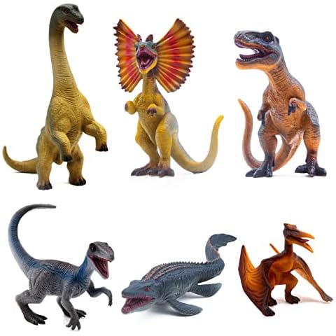 SIENON 6Pack Jurassic Dinosaurier-Spielzeugfiguren, realistisches Dinosaurier-Spielzeug-Set Dilophosaurus Blue Velociraptor T-Rex Mosasaurus Brachiosaurus Pterosaur Dinosaurier-Figuren Kuchen Topper Cover