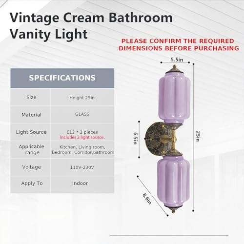 Image of Vintage Milk Glass Sconce - 2-Light Wall Sconce with Brass Finish Base & Green Glass Shade - Wall Sconce Lighting for Mirror, Kitchen, Living Room, Gallery (Bulbs Included) (Purple)