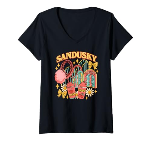 Damen Freizeitpark Sandusky CottonCandy Cherry Slush T-Shirt mit V-Ausschnitt