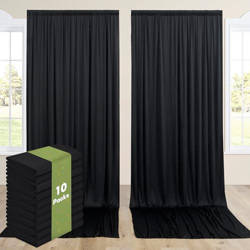 Image of 10 Panels 5x15ft Black Backdrop Curtains for Parties, Wrinkle Free Polyester Black Photo Backdrop Drapes 15 ft Long Back Drop Cloth for Wedding Birthday Photography Background Party