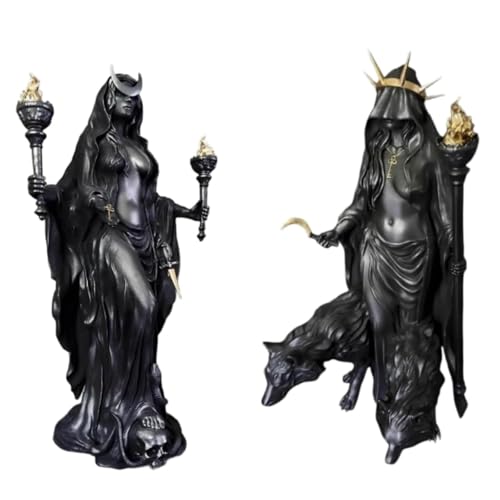 Estatua de diosa de resina, estatua de diosa del sol y la luna, estatua gótica de bruja negra, estatua de Wicca, adorno de mesa de Halloween de bruja de luna (luna)