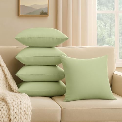 Image of Premium Polyester Fiber Cushion Fillers - Pack of 5 Pcs | 16x16 Inches | Sage | Cushions for Sofa, Bed, Decorative Pillow, Support Pillow