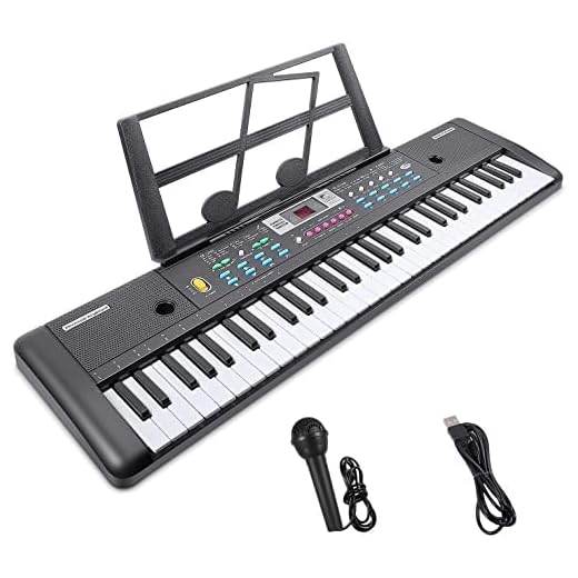RenFox Digitale Piano Tastiera Elettronica Pianoforte a 61 Tasti, Tastiera per Pianoforte con Supporto per Musica, Microfono, Alimentatore Tastiera Digitale per Pianoforte Musicale (Nero)