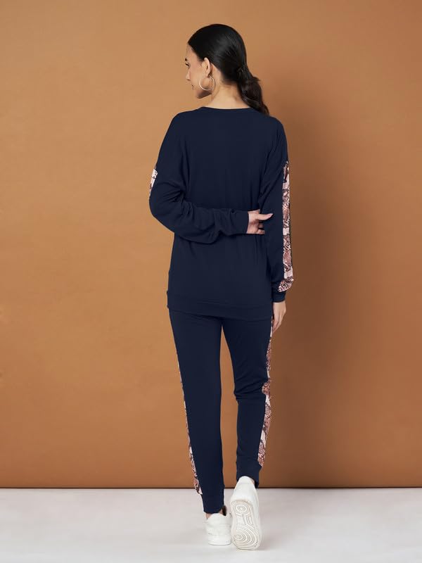 Image of DTR FASHION Cotton Blend Styled With Snake Skin Print On Sleeves Tracksuit | Co-ord Set For Women| Active Wear Suit Set For Women|