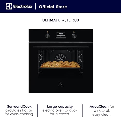 الكترولوكس فرن مدمج فاخر 60 سم مع شاشة رقمية، سعة فرن 65 لتر XL مع مروحة، تنظيف اكوا، قفل للاطفال، الوظائف تشمل الخبز/ الشواء/ تذويب/ مروحة التبريد، التيميت تيست 300 KOH3H00BK