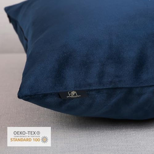 Image of Phantoscope Pack of 2 Velvet Decorative Throw Pillow Covers Soft Solid Square Cushion Case for Couch Navy Blue 18 x 18 inches 45 x 45 cm