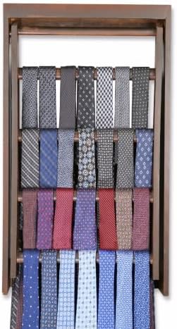 Charmont Tie Rack Wall Mounted Closet Organizer -Tie Racks for Men Closet Bedroom Wall - Wooden Necktie Holder - Holds up to 28 Ties - Valet Gifts for Men