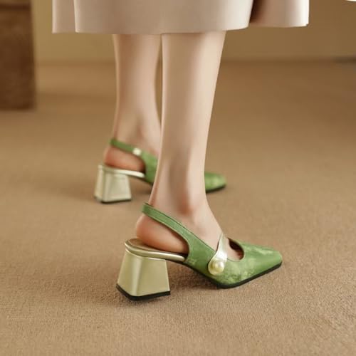 Alyaafifa Block Heel Mary Janes Slingback Pumps for Women Closed Square Toe Patent Leather Dress Shoes 2 Inches Mid Heel Sandals Party Event Wedding Office Working Comfortable3