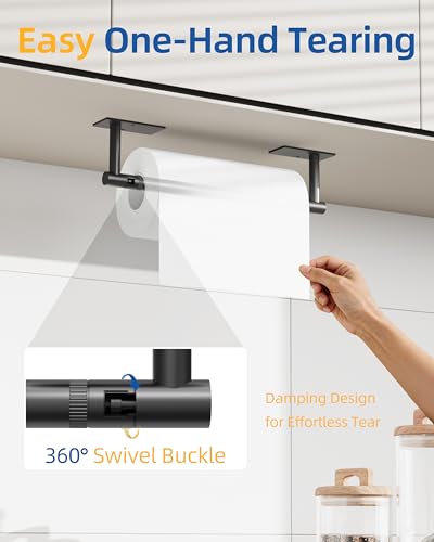 Image of RUACQ Paper Towel Holder Under Cabinet, Wall Mounted or Adhesive Stainless Steel Paper Towel Holder,Square Base Paper Towel Rack for Kitchen, RV, Bathroom (Matte Black)