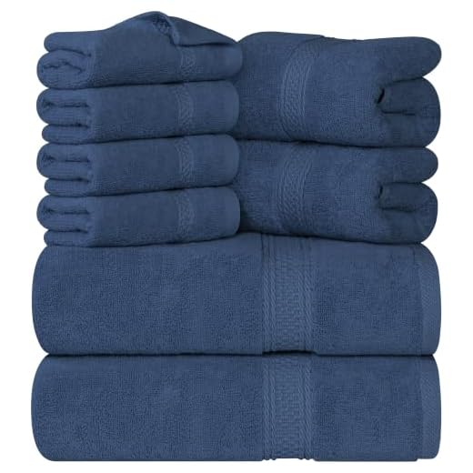 Utopia Towels 8-Piece Premium Towel Set, 2 Bath Towels, 2 Hand Towels, and 4 Wash Cloths, 600 GSM 100% Ring Spun Cotton Highly Absorbent Towels for Bathroom, Gym, Hotel, and Spa (Navy Blue)