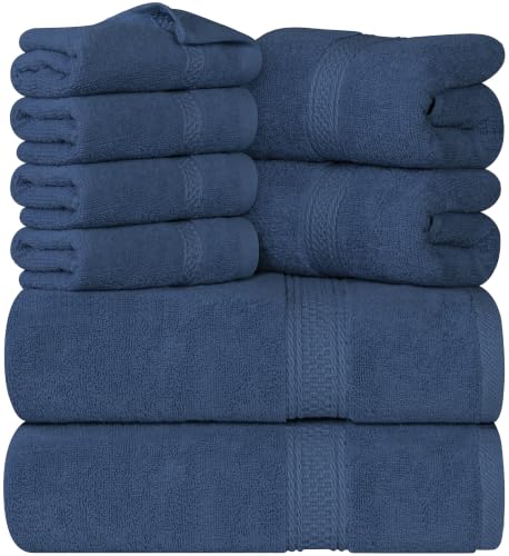 Image of Utopia Towels 8 Piece Majestic Plush Luxury Towel Set, Cotton, Navy