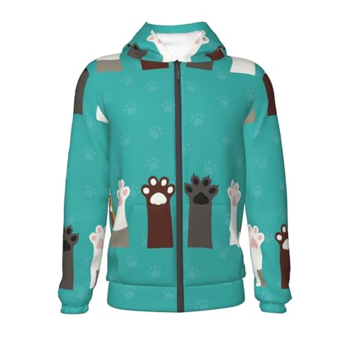 Cute Cat Paw And Dog Kids Pullover Hoodies Boys Zip Up Sweatshirts Girls Athletic Clothes with Pocket2