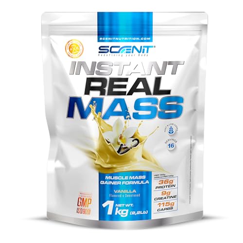 Instant Real Mass - 1 kg - Mass Gainer - Weight Gainer - Gainer Ganador de Peso - Gainer con proteína para aumentar masa muscular - proteína mass gainer - Gainer con Creatina (1 kg, Vainilla)