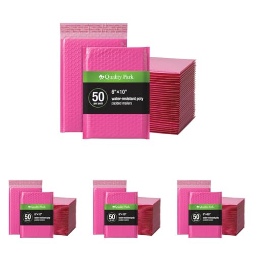 Image of Quality Park BubbleMailers, 6 x 9 Inch, Pink Poly Mailers, Padded Envelopes, Shipping Envelopes, Water Resistant, Self Seal, 50 Per Box (QUA85858) (Pack of 4)