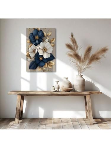 Lienzo de ramo blanco y azul marino floral moderno de 30x40cm para pared interior 3