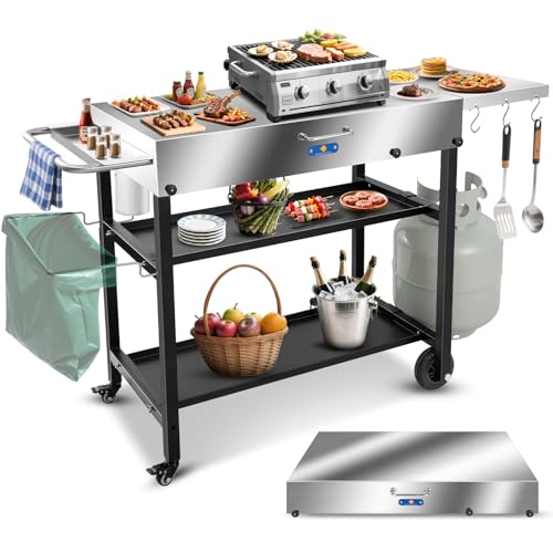 ARC Advanced Royal Champion Outdoor Grill Cart,Blackstone Griddle Stand,440lbs Grill Table Pizza Oven Stand with Wheels for Ninja Woodfire Grill (43" W*17" D)