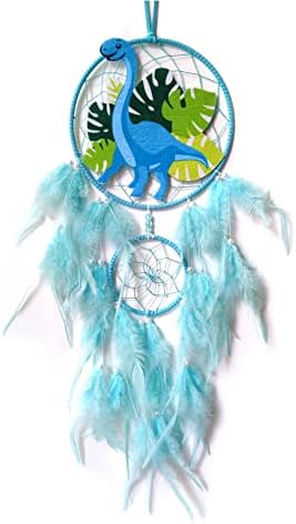 Donko Dinosaur Dream Catcher Blue Dream Catcher for Boys Girls Bedroom Accessories Handmade Feather Dreamcatcher Ornaments for Bedroom Kids Wall Hanging Blessing GIfts
