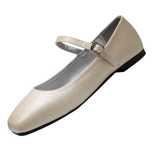 Hee grand Mary Jane Shoes for Women Comfortable Square Toe Ballet Flats with Straps Satin Dress Shoes