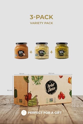 Image of Perfect Choice Variety Pack with Delicious Artichoke Bruschetta, Green Asparagus Bruschetta & Caramelized Onion - Ready-to-eat Spread Ideal for Burgers, Sandwiches, Meats And More - Pack of 3