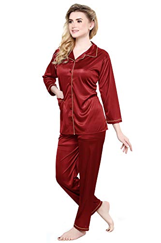 Image of TIGYWIGY Women's Satin Plain /Solid Top and Pyjama Set Pack of 1