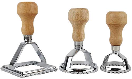 Set 3 Stampini Per Ravioli In Acciaio Inox Con Manico In Legno - Forma Rotonda E Quadrata