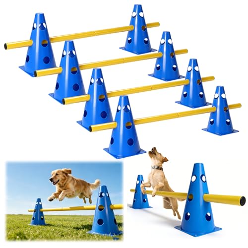 INQUIRLLY Agility Set Praktisches Steckhürden Set Hunde Groß Cavaletti Hunde Hürden Steckhürdenset für Fußball Hundesport Pferdesport8 Kegel 23cm Höhe + 8 Stangen 80cm