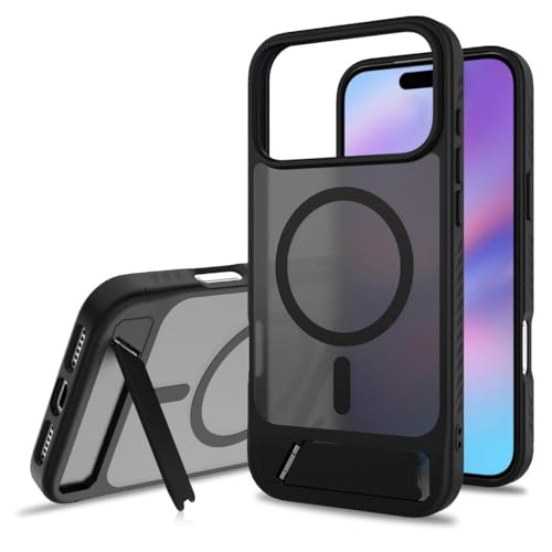 For IPhone 17/17 Air/17 Pro/17 Pro Max �p���C�N���A�P�[�X ? ���߉\�ȃX�^���h�t���X�����L�b�N�X�^���h�J�o�[ & ���΂ݖh�~�ی�(Black,17 Pro Max)