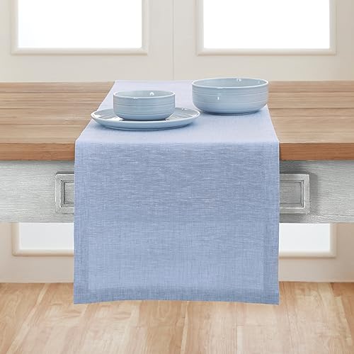 image for Solino Home Linen Table Runner 90 Inches Long - Athena, 100% Pure Line