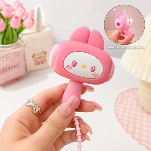 Image of HOUSELY Cute Cartoon Bunny Squeaky Squeeze Toy - Soft Silicone Kawaii Hammer with Sound | Stress Relief Fidget Toy with Beaded Strap, Portable Bag Charm for Kids & Adults, Return Gift - Pink
