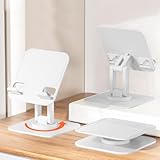 タブレット スタンド 安定性 3軸 ipad スタンド 高さ角度調整可能 360°回転 隠し 折りたたみ 厚さ約2.8cm タブレットとスマホ 兼用 スマホホルダー 軽量‎小型 滑り止め 放熱対策 持ち運びに便利 充電可能 人間工学設計 腰痛と猫背を改善 卓上 縦置き (ホワイト)