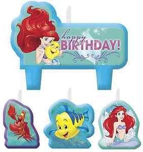 Disney ARIEL Little Mermaid Cake Topper 4 Candles Set Birthday Party Decorations