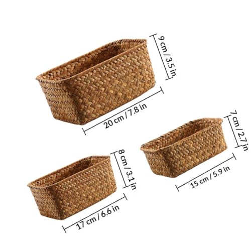 Panier de rangement en paille multifonctionnel | Set de 3 boîtes tressées légères - 3