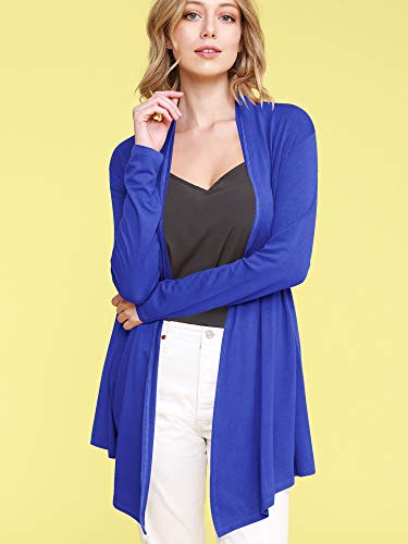 Image of Lock and Love Women's Draped Front Open Asymmetrical Cardigan - Casual Long Sleeve Lightweight Duster
