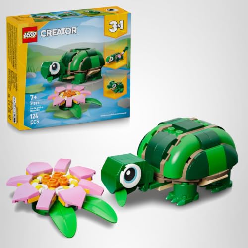 Creator 3in1 Turtle with a Water Lily Flower Toy - Animal Figure Transforms into a Chameleon or Frog - DIY Desk Decor Idea - Birthday Gift for 7+ Year Old Girls & Boys - 31377 - Lego - Immagine 12