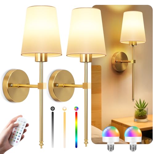 Catálogo de Iluminación de pared para comprar hoy. 42 Apliques de Pared Inalámbricos Recargables, Juego de 2 Lámparas de Pared con Control Remoto, Luz LED Regulable 3000K-6500K RGB, Sin Cable, para Recámara, Sala, Pasillo, Cocina