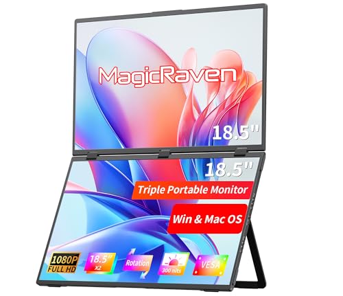 MAGICRAVEN Portable Dual Monitors, 18.5" 1080P Dual Laptop Screen Extender, Foldable Second Monitor, Plug & Play with No Driver Needed, Ideal for Home & Office, Work with Wins & macOS